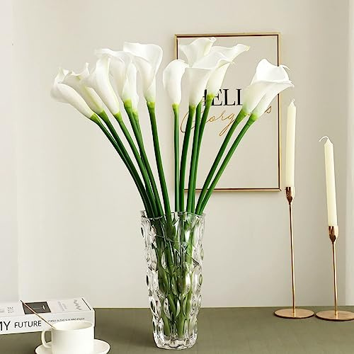 grtefhu 12 Piece 26 Calla Lily Artificial Flowers,Real Touch Long Stem Faux Calla Lillies for Tall Vases,Indoor Wedding Office Home Decor (White)
