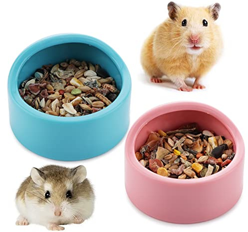 2 Pcs Hamster Bowl Plastic Food Bowl and Water Dish for Hamster Hedgehog Guinea Pig Sugar Glider Rat Gerbil Mice Rodent (Blue and Pink)