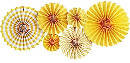 6 Stücke Set Papier Fächer Dekoration, 20cm 30cm 40cm, Aufhängen Fächer Dekoration, Hochzeitsfestdekorationen Pom, für Geburtstag Party Hochzeit Neujahr Baby Shower. (Gelb)