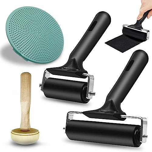 JNWYH 2 rollos de presión de linóleo resistentes con 1 rodillo de setas y 1 grabado para gráficos de impresión, sellos, impresiones, tintas, papel pintado y manualidades (6 cm, 10 cm)