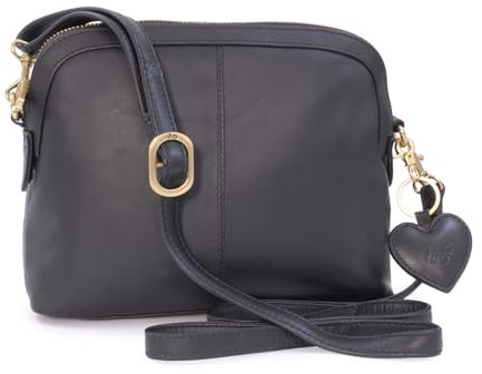 Gigi - Damen Leder Umhängetasche - Crossbody Bag/Handtasche Klein - Verstellbarer Schultergurt - mit Herz Schlüsselring - OTHELLO 10190 - Schwarz