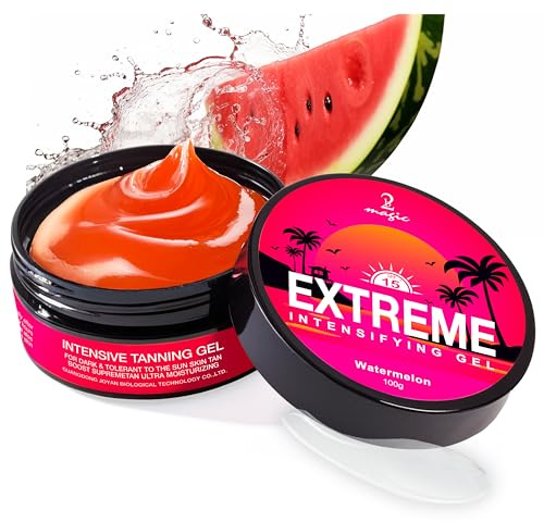 2bmagic Tanning Gel with SPF — Cocoa Butter, Shea Butter & Camellia Oil Tanning Accelerator | Watermelon + Aloe Vera Hydrating Bronzer | Travel Size 3.53 oz / 100g, TSA-Friendly, Indoor & Outdoor