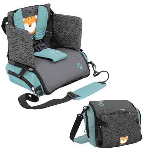 Olmitos - Asiento Elevador para Bebé 3 en 1 TIGER: Asiento, mochila y bandolera -Universal Correas Ajustable - Montaje Rápido - Bolsillos Prácticos - Trona portátil bebé - Trona de viaje(TIGER)