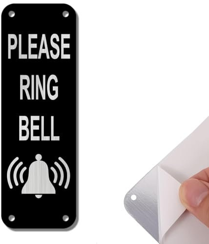 VEKXAR 1PCS Please Ring The Bell Sign, Door Signs Personalized, House Signs, Metal Aluminium 5×15cm With Self-Adhesive and Pre-Drilled Holes, Easy Mounting on Door or Wall Plaque