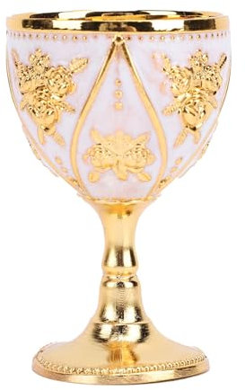 Kuuleyn Gobelet à Calice Vintage, Gobelet en Or, Gobelet à vin en Alliage 30 ML Style européen Haut de Gamme à Usage Domestique Motif Rose en métal Vintage (Tout blanc)