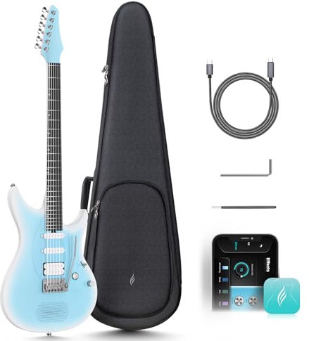 Enya E-Gitarre Inspire 39 Smart E-Gitarre aus Kohlefaser mit 15W Wireless Lautsprecher, 20 unterschiedlichen Klängen, eingebauten Presets, Ladekabel, Einstellschlüssel und Gitarrentasche