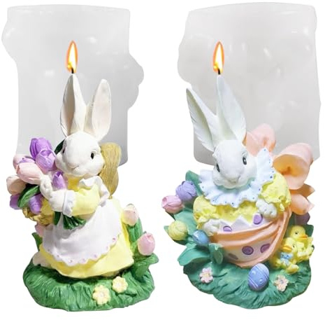 2 stampi in silicone con coniglietto pasquale in silicone 3D (6,2 × 8,4 cm) – Silkwish Pasqua coniglio stampi in silicone per candele/resina/cera – Pasqua fai da te