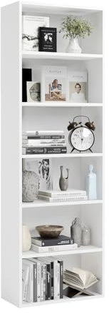 oneinmil Bücherregal, Bücherschrank mit 6 Ebenen, Standregal, Bücherregal Hoch, Modernes offenes Regal aus Holz, für Wohnzimmer, Schlafzimmer, Büro, Arbeitszimmer, 55,5 x 23,5 x 181 cm, Weiß