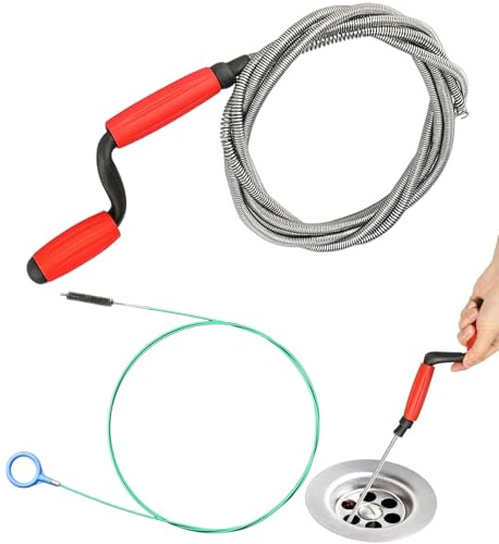 Pipe Cleaning Spiral, 2-Piece (5 m + 2 m), Spiral Drain Pipe Cleaning, Drain Spiral for Blockages in Kitchen and Bathroom, Drain Cleaner Spiral with Flexible Application