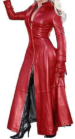 Läderkappa Dam Trenchcoat Lång Vindjacka I Enfärgat Konstläder Vinterjacka Med Lång Kostymkrage Långärmad Läderkofta Trenchcoat Övergångsjacka Motorcykeljacka Läderjacka Konstläder(Rouge,3XL)