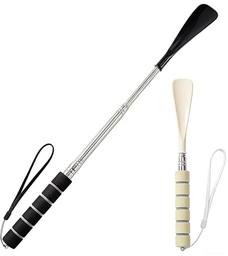 JIAXULER 2 PCS Shoe Horn Long Handled, Telescopic Shoe Horn 28-70cm/11-27.6in with Comfort Grip, Extendable Shoe Spoon for Elderly, Men, Women, Home & Travel
