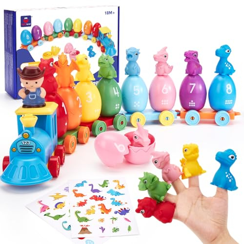 hahaland Tren Juguetes Niños 1 2 Años - Dinosaurios Juguete Educativo para Contar, Combinar y Clasificar, Juguetes Montessori para Niños 2 3 años Regalo Cumpleaños