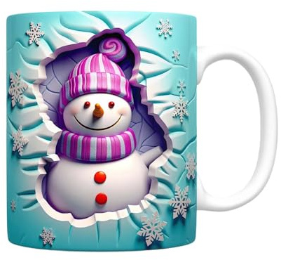 Zkydhbd Taza de cerámica con temática de muñeco de nieve, taza de Navidad de 12 onzas para cacao caliente y vino caliente, vasos festivos para los amantes del café y tazas con diseño de muñeco de