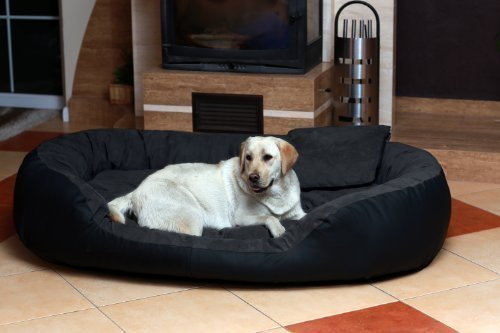 tierlando Hundebett Philip Hundesofa - Kunstleder - Velours - XL XXL XXXL - 110cm bis 170cm - Dogge, Ridgebacks 03 Schwarz - PH5-AL-03
