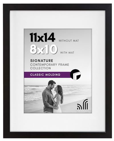 Americanflat 11x14 Picture Frame with Shatter-Resistant Glass - Use as 8x10 Frame with Mat or Display 11x14 Photo Without Mat - Signature Collection - Picture Frames for Wall Display - Black