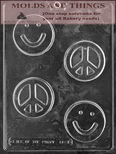 Smiley Smily Smile Face Peace Sign Soap Bar Chocolate Candy Mold with Copywrited molding Instructions