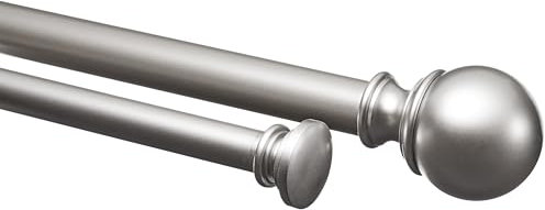 Amazon Basics Extendable Double Window Curtain Pole with Round Finials - 19mm Diameter, 183-366cm, Nickel