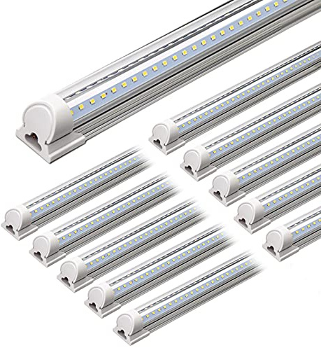 Barrina LED Shop Light, 4FT 40W 5500LM 5000K Daylight White, V Shape, Clear Cover, Linkable with Plug, T8 LED Tube Lights, ETL Listed, 10 Packs