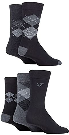 Farah Men's Patterned Striped and Argyle Cotton Socks Pack of 5 Argyle Black/Charcoal 6-11