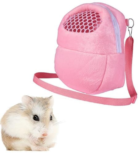 Transporttasche Eichhörnchen, Transporttasche Hamster Igel,Hamster Reisetasche mit Mesh Handtasche Reise Rucksack,Kaninchen Hamster Tasche Hamster Ratten Sschultertasche Hamster Reisetasche (Rosa)