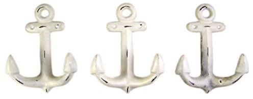 Wowser Nautical Cast Iron Ship Anchor Wall Hooks, 6 Inches, Set of 3 (White), Home Decor