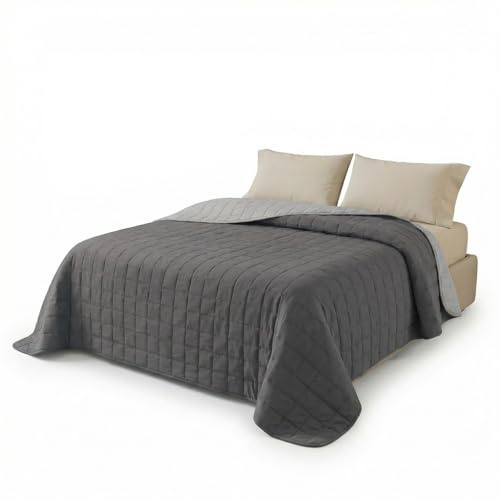 INTRECCI Copriletto Matrimoniale Estivo, Trapunta Estiva Matrimoniale, 260x260 cm, Coperta Estiva, anche Primaverile, Double Face, Moderna, Leggera, Elegante. Colore: Grigio/Antracite