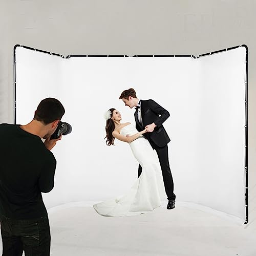 GSKAIWEN 2,4 m x 4,0 m vit skärmbakgrund med stativ, bärbar stor skrynkelbeständig hopfällbar fotobakgrund för fotostudio videoinspelning, porträttprodukt huvudbild fotografi
