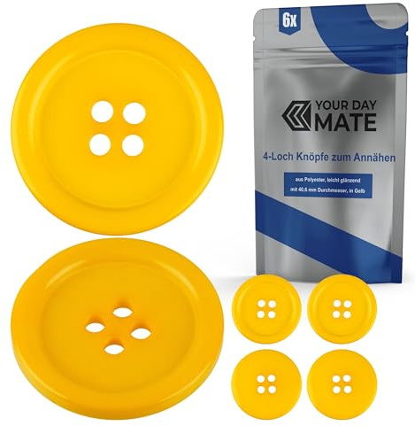 Botones para ropa, 6 piezas, 4 agujeros, Ø 40,6 mm, de color amarillo, de poliéster, talla 64L, botones de resina para chaqueta, abrigo, camisa, polo, botón bricolaje de resina