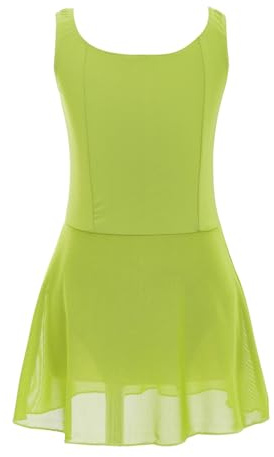 CHICTRY Kids Girls Wide Shoulder Straps Ballet Dance Dress Gymnastics Leotard with Tutu Skirt Ballerina Outfit Dancewear Green 11-12 Years