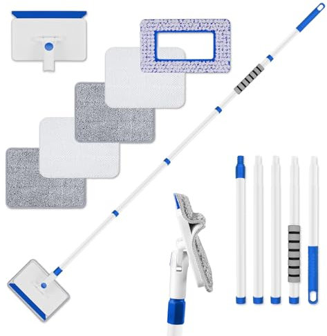 Lalafancy Skirting Board Cleaner Tool with 175cm Long Handle Wall Floor Mop Duster with 6 Reusable Pads for Cleaning Ceiling Window Floor Door Frame Skirting