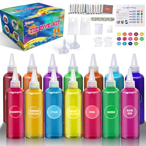 Kit per Tintura a Nodi da 14 Colori per Grandi Gruppi, Kit Tie Dye per Bambini, Tintura Atossica per Tessuti per Adulti, Attività Estive, Festa Pronta