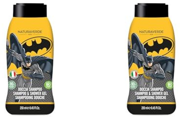 Naturaverde | Kids - Warner Bros Batman - Doccia Shampoo per Bambini, Sapone da Doccia per Corpo e Capelli, Prodotti per Igiene Bambini, con Estratto di Tè Verde BIO, 250ml (Confezione da 2)