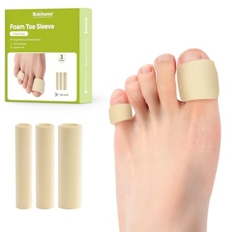 Bukihome Cuttable Toe Tubes Sleeves - Foam Toe Protectors for Corns, Calluses, Blisters - Fabric & Breathable Gel Lining Toe Sleeve Protectors Relief Pressure Pain - 3 Count, White