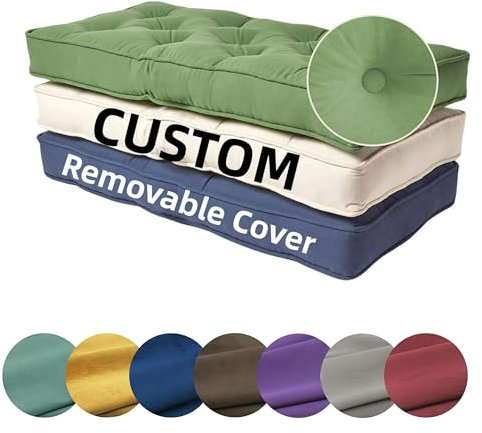 SINCERE Custom Tufted Cushion, Cut to Shape Window Seat Pad, Bespoke Size Bench Pillow, 2/3/4 Seater Sofa Booster Chair Back Cushion with Piping, Foam Filling, Multiple Fabric & Color, Removable Cover