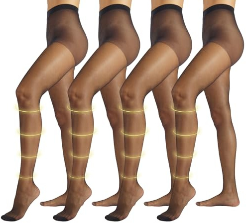 PIKY PACK 4 Paires Collant de Contention Femme 40 DEN, Collants Voile avec Compression Moyenne 8 mm/Hg, Tailles S-XL (FR/ES, Alpha/lettres, L, TG, Taille normale, Taille normale, Noir)