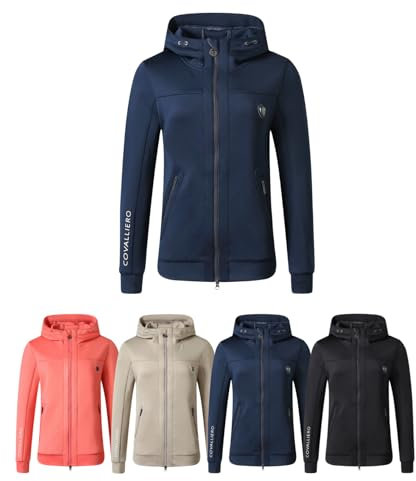 Covalliero - Damen Hoodyjacke – Zipper Hoodie mit Kapuze – Kapuzenjacke mit Reißverschluss – Taillierte Sweatjacke mit 2 Taschen – Reitbekleidung in Dark Navy – Größe M