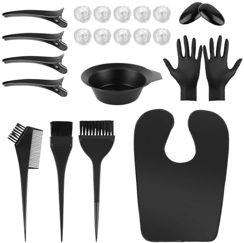 9 Pz Kit Strumenti per Colorare Capelli, Set Strumenti di Colorazione, Kit di Pennello per Tinta Capelli con Pettine, Ciotola, Guanto, Copri Orecchie, Pennelli, per Colore Colorazione