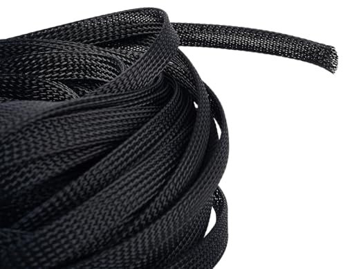 CABODYALS 20M 11mm Black Mesh Wire Cover Ribbon Decor Protector Loom Tubing Cable Wrapping Sleeves Polyester Covering Braid Thin Ribbons for Home Kitchen Theater Tv Computer Diy Craft Supply
