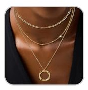 RWQIAN 3 Pieces Necklaces Women with Pendants Round Gold Adjustable Chain Waterproof Ideal Jewelry Gifts