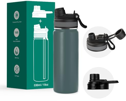 KELP Botella Térmica de Agua de Acero Inoxidable 500ml | Cantimplora de Agua Doble Pared, Antigoteo, Mantiene Fría y Caliente, Ideal para Niños y Adultos. Botella a Prueba de Fugas | Libre BPA (Gris)