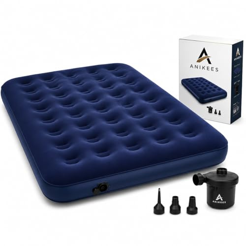 ANIKEES Air Mattress – Inflatable Air Bed for Indoor & Outdoor Use | Quick Inflation Sleeping Pad for Camping, Home, Garden & Guests – Durable & Comfortable, Blue (Double)