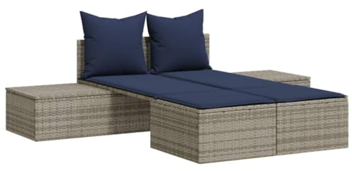 vidaXL Tumbona Doble con Cojines, Cama Doble de Exterior, Tumbona Respaldo Ajustable, Mueble para Jardín Patio, Ratán Sintético Gris