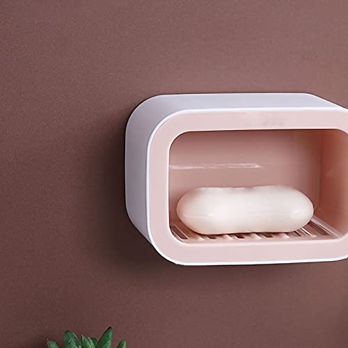 Fdit Väggmonterad Tvålställ för Studenthem, Tålig Tvålhållare i Plast med Starkt Lager och Enkel Installation, Stansfri Design (1 lager rosa)