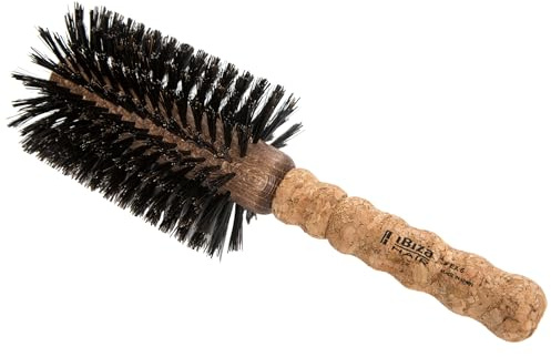 Ibiza Hair Round Boar Bristle Brush (EX5-80mm) | Lightweight with Reinforced Bristles & Cork Handle | Ideal for Loose Curls & Big Volume | Adds Texture & Shine for Medium to Long Styles