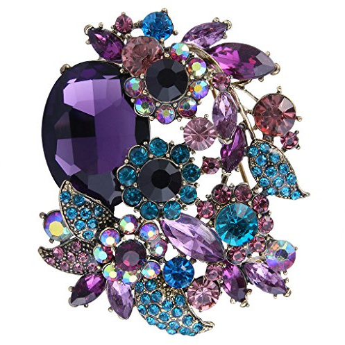 EVER FAITH Amethyst Color Rhinestone Crystal Costume Party Flower Leaf Vine Brooch for Women