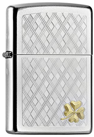 Zippo - Briquet Tempête Motif Trèfle Argyle, Chrome Satiné, Impression Auto Bicolore, Rechargeable, Réutilisable, Résistant Au Vent, Coffret Cadeau, Fabriqué Aux États-Unis