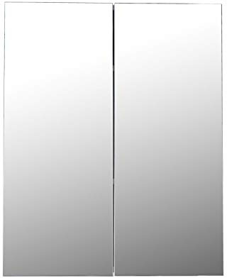 Homcom Wall Mount Mirror Cabinet Wood Bathroom Storage Shelf Double Door Cupboard Adjustable (60Wx15Dx75H (cm))