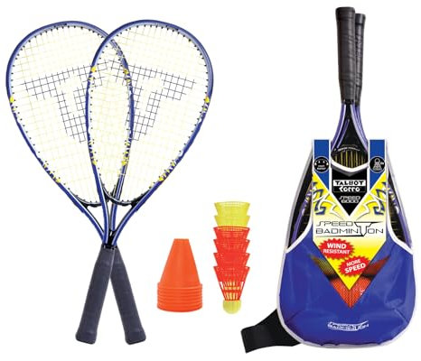 Talbot-Torro Speed-Badminton Set Speed 6000, tolles Komplettset, 2 kraftvolle Alu-Rackets 58,5cm, 6 windstabile Bälle, Cones zur Spielfeldmarkierung, im trendigen Rucksack, 490106