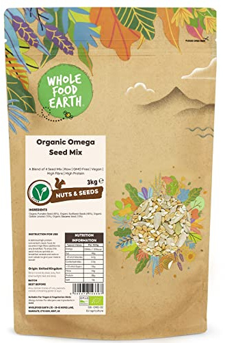 Wholefood Earth - Mix di semi Omega biologici, 3 kg, miscela di 4 semi, crudi, senza OGM, vegani, ad alto contenuto di fibre e proteine, da agricoltura biologica controllata