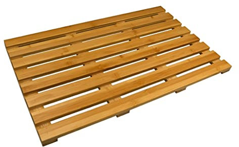 Unibos | Non-Slip Bath Mat | Bathtub/Shower Non-Slip | Bamboo Shower Mat with Rubber Plugs | Easy To Clean | Water Resistant Shower Mat | Slatted Duckboard Design | 60cm